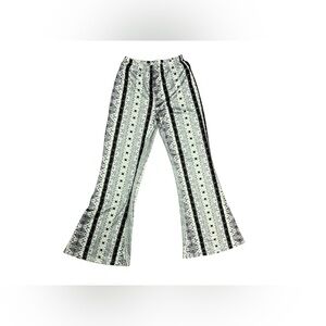 Boho Geo Floral Wide Leg Flare Pants Black & White Stretch Small EUC